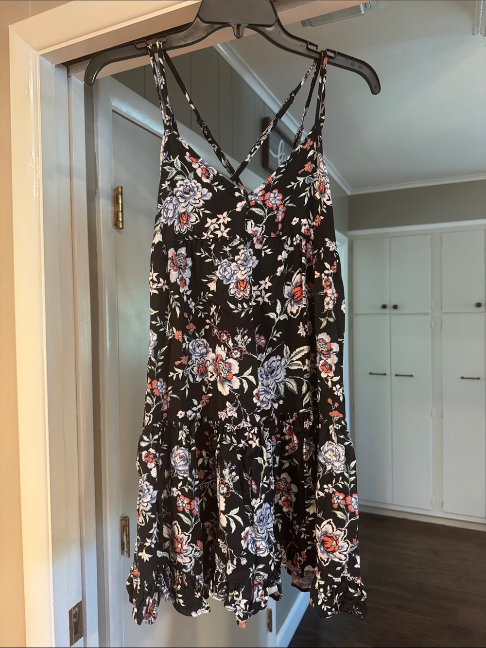 American Eagle Outfitters Black Floral Crisscross Sundress